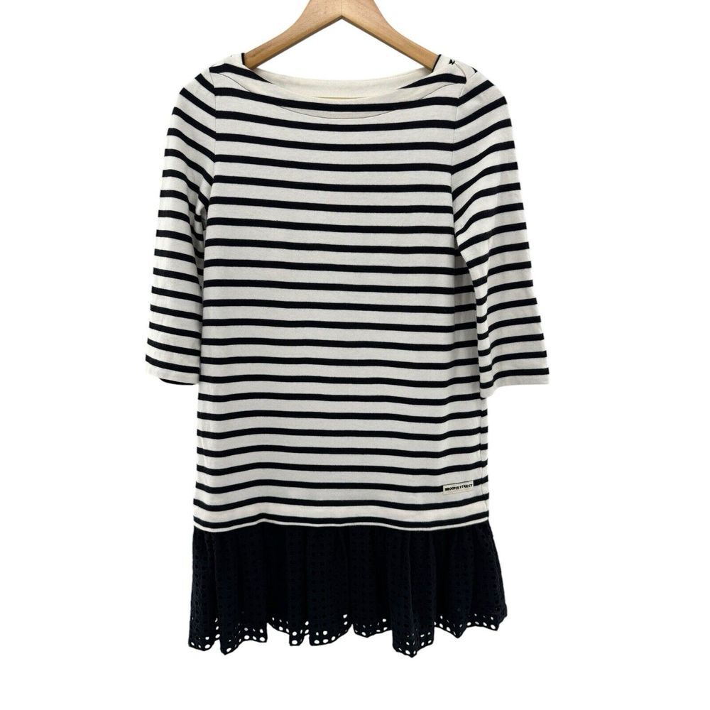 Broome Street Kate Spade Mini Dress Size XS Black White Boat Neck Eyelet‎ Ruffle